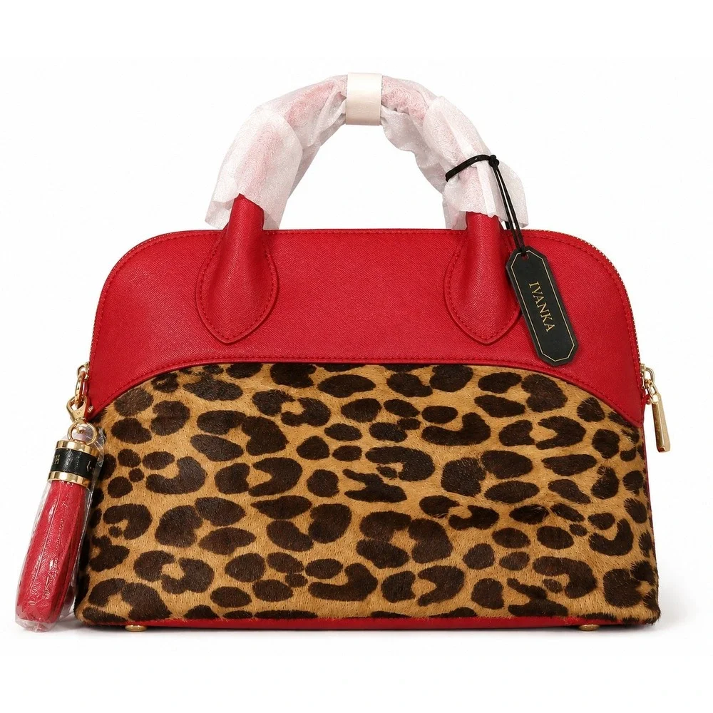 Ivanka Trump Leopard Print Red Satchel Bag